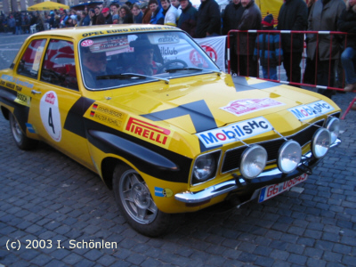 Opel Ascona, Baujahr 1973. Fahrer: K-P. Thaler, Beifahrer: Jochen Berger. (Originalfahrzeug von W. Rhrl/J. Berger)